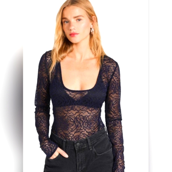 Free People in my head Navy Coat lace body suit size S NWT - Picture 3 of 8